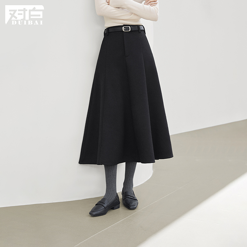 【粉丝专属】D01对白黑色A字半身裙通勤显瘦大摆中长伞裙FDS158