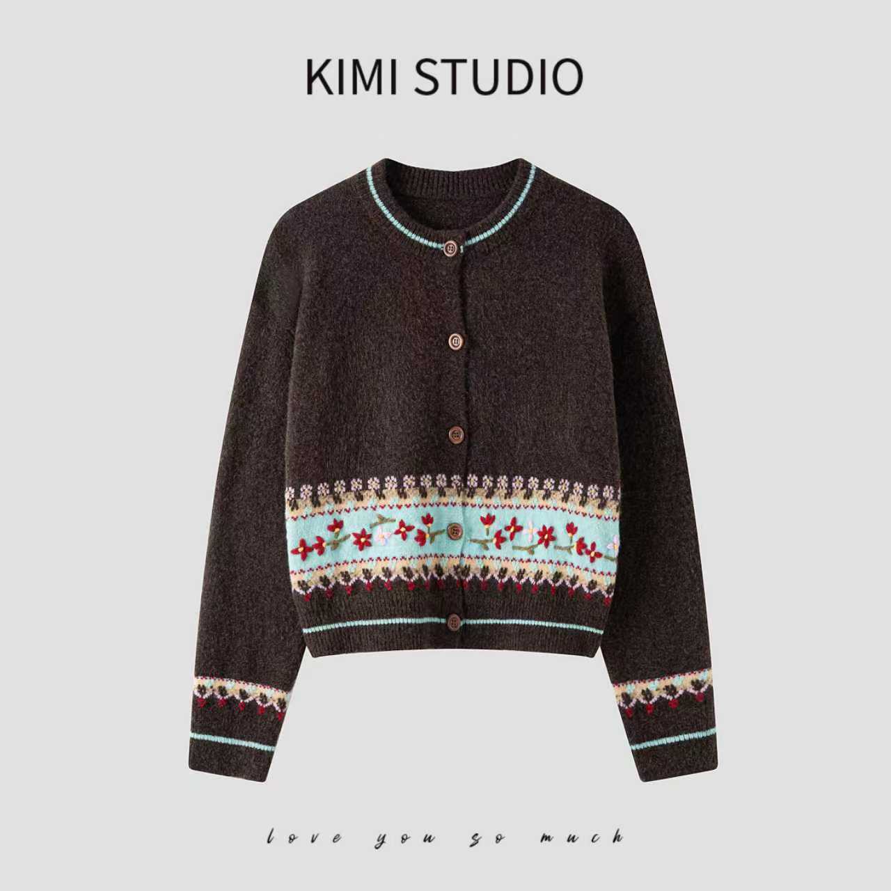 秋冬复古波嬉风手工钩花针织开衫  AW25689   