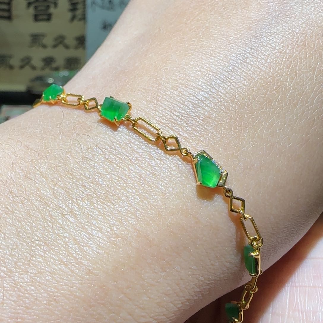 【闪购商品】翡翠手链18K金镶嵌缅甸