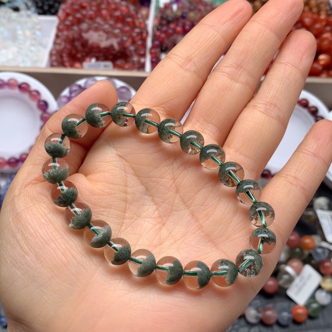 水晶手链未镶嵌绿幽灵聚宝盆8.5