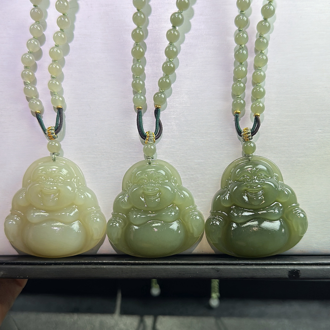 和田玉45佛公珠链一整套多样性发1