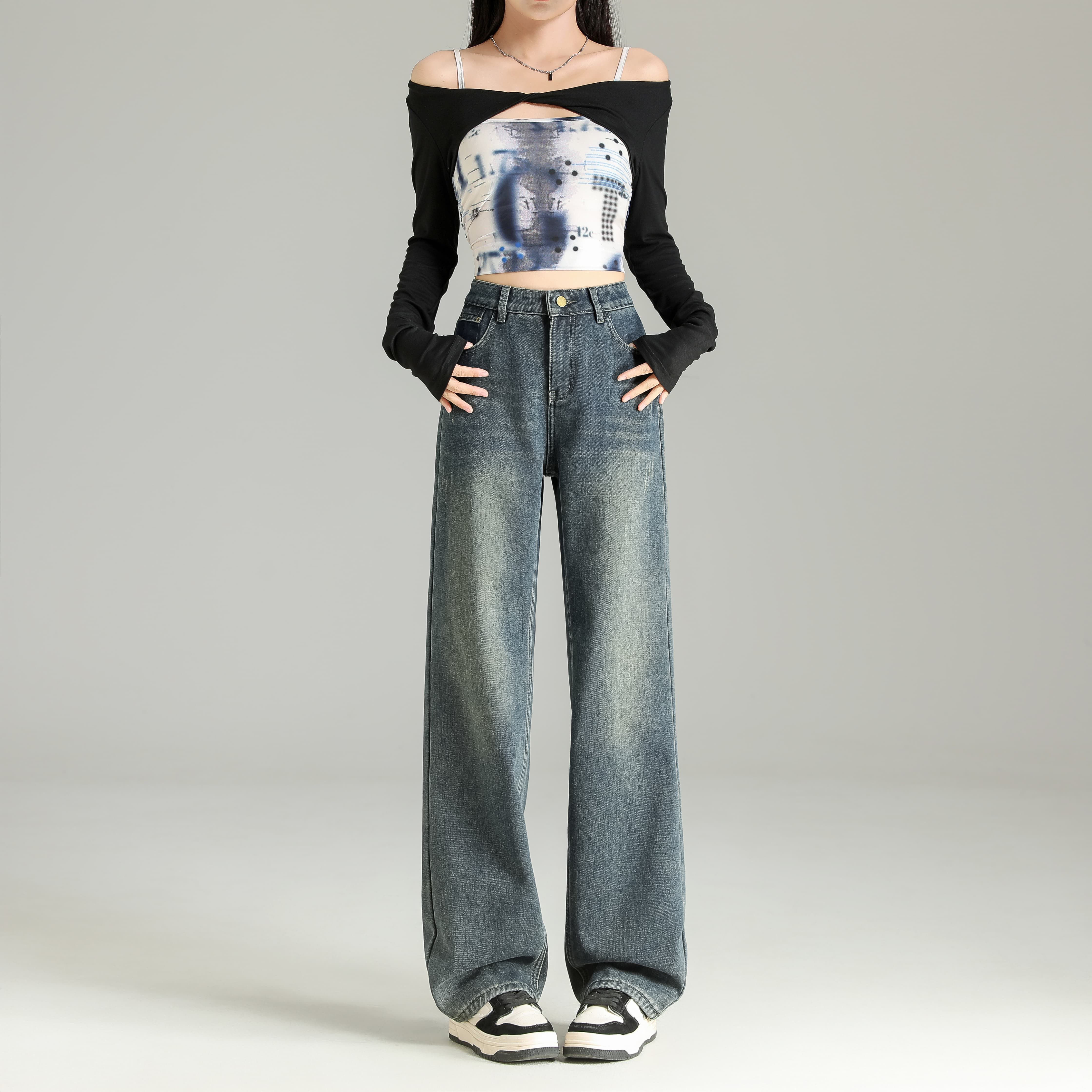 小梅推荐阔腿裤牛仔裤直筒裤欣-乐