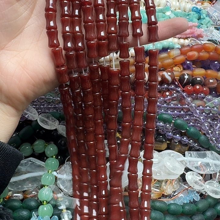 玛瑙/玉髓未镶嵌珠宝半成品一条8x12mm红玛瑙竹节