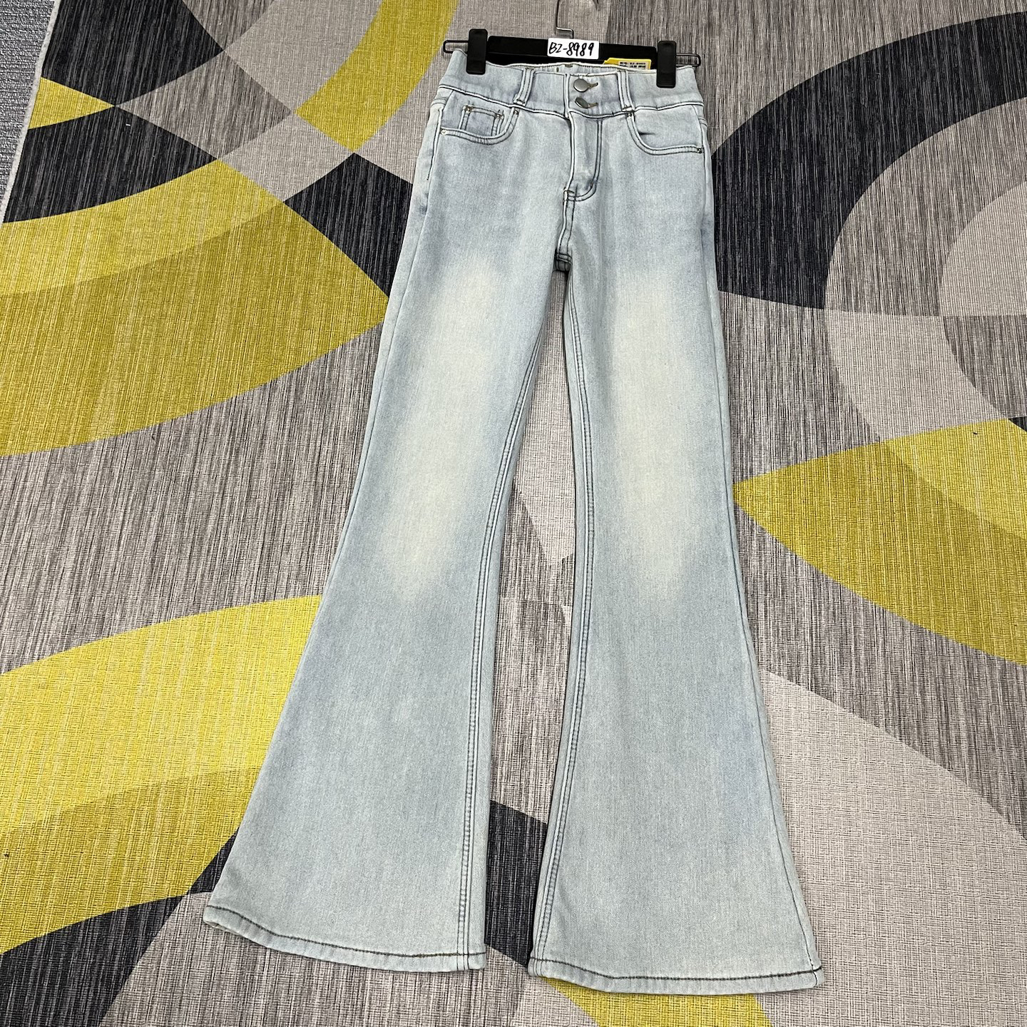 #B2-8989加绒-厚绒浅蓝色美式丰胯辣妹个性喇叭裤有弹（不换退）