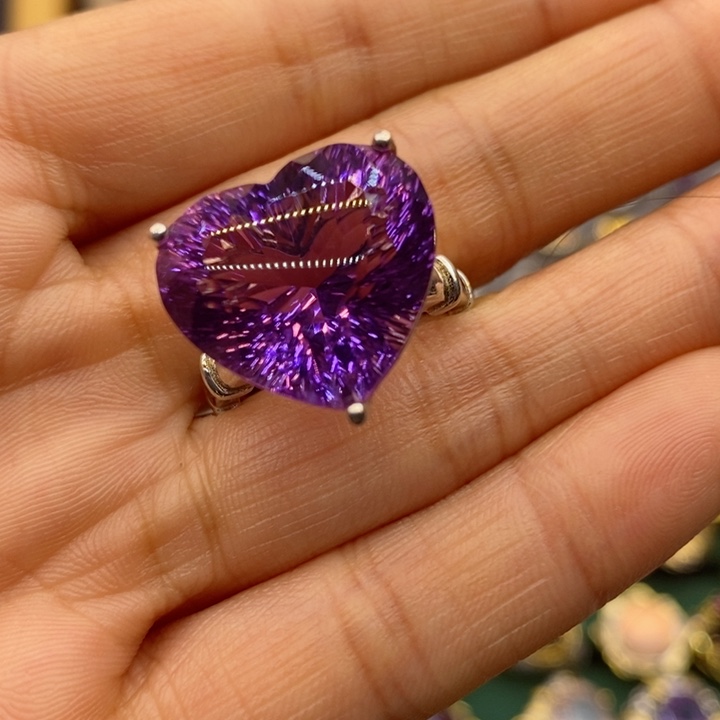 水晶戒指银S925镶嵌紫*天然水晶戒指