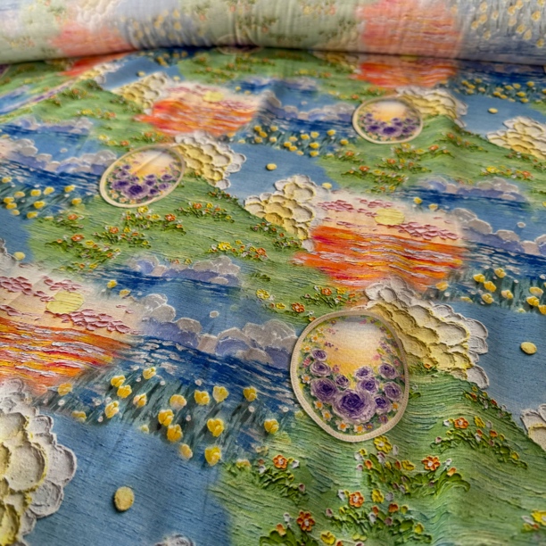 54  纯棉60支数码印花府绸面料3米价油画风格