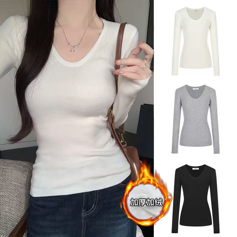 Moses Queen/魔西女王气质掐腰打底衫修身鹅蛋领长袖上衣