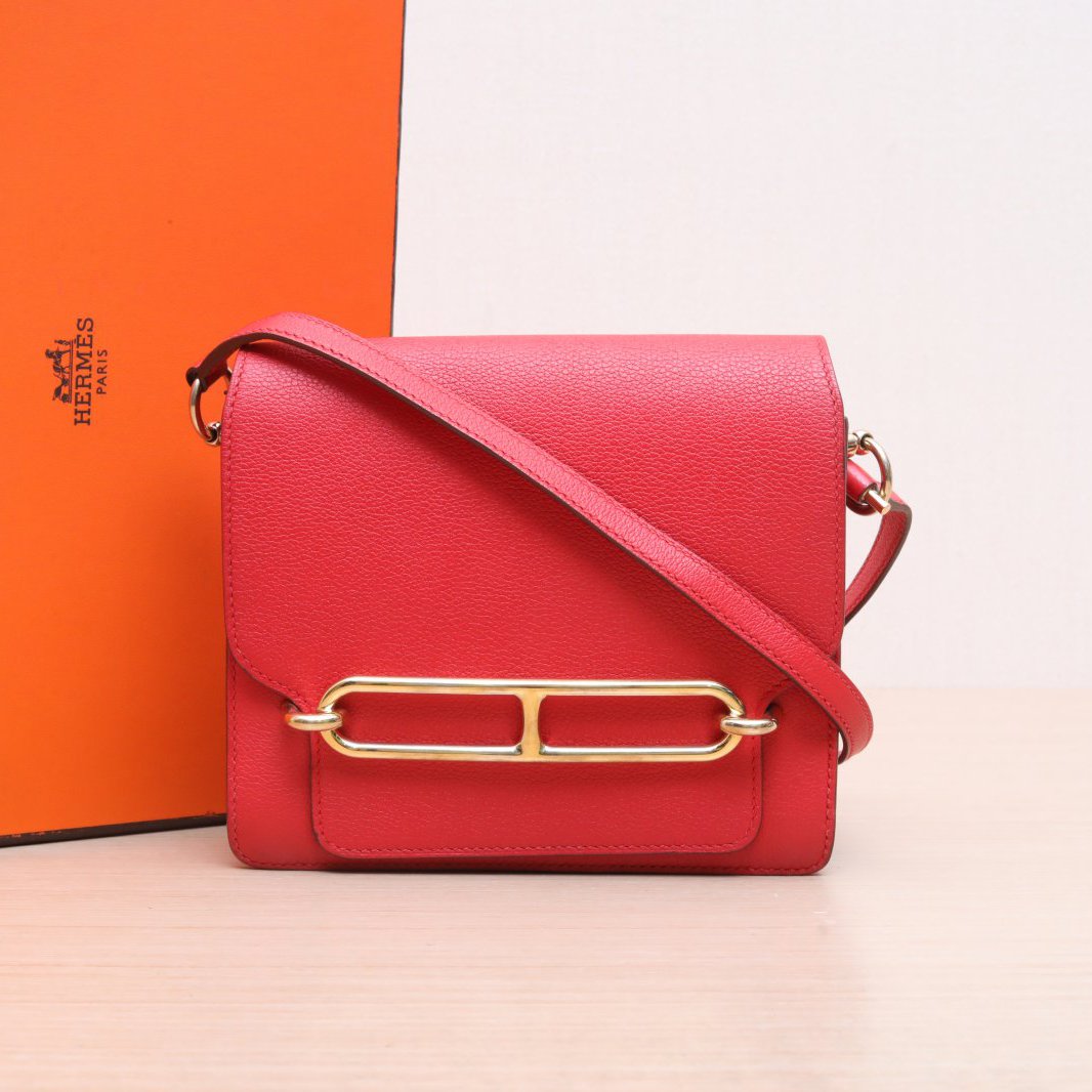 95新 Hermes/爱马仕 小花6欢 猪鼻子 19 番茄红 EC皮 D刻