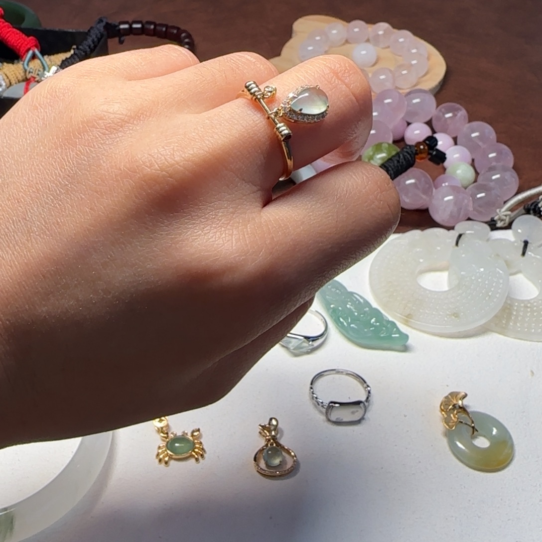 翡翠18K金镶嵌项链两用水滴13号