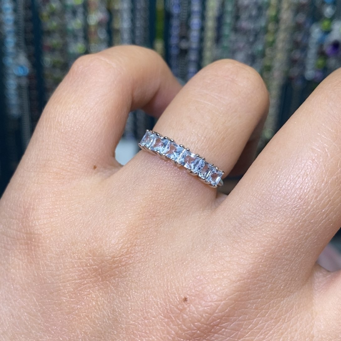 海蓝宝石戒指银S925镶嵌