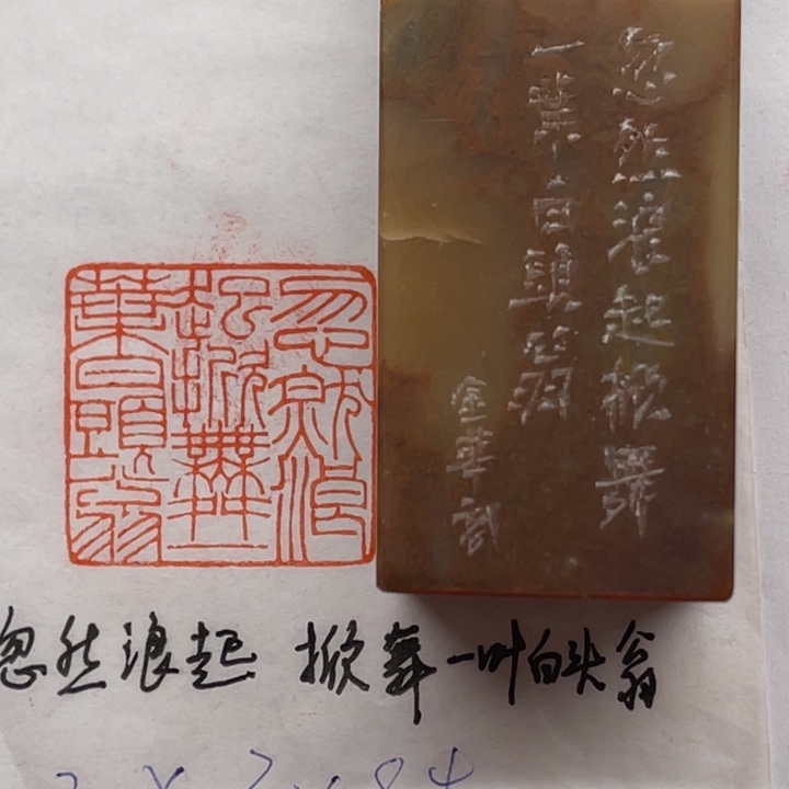 青田石印石忽然浪起，掀舞一叶白头翁