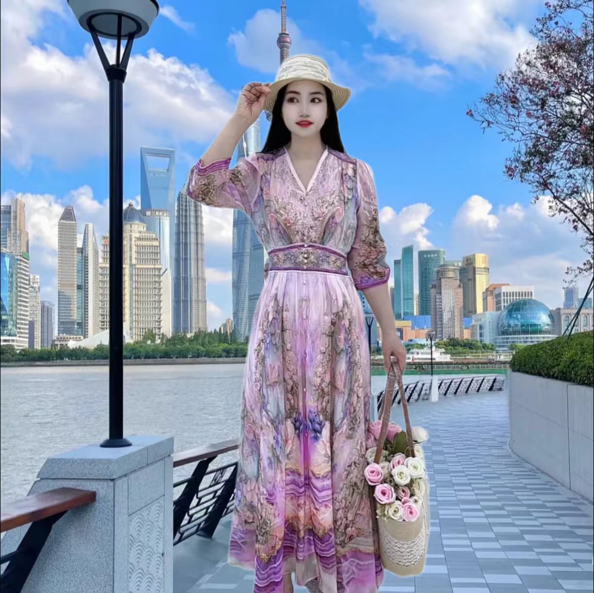 百搭侧拉链夏季仙女连衣裙长裙夏季连衣裙女款甜美可爱风格衣服