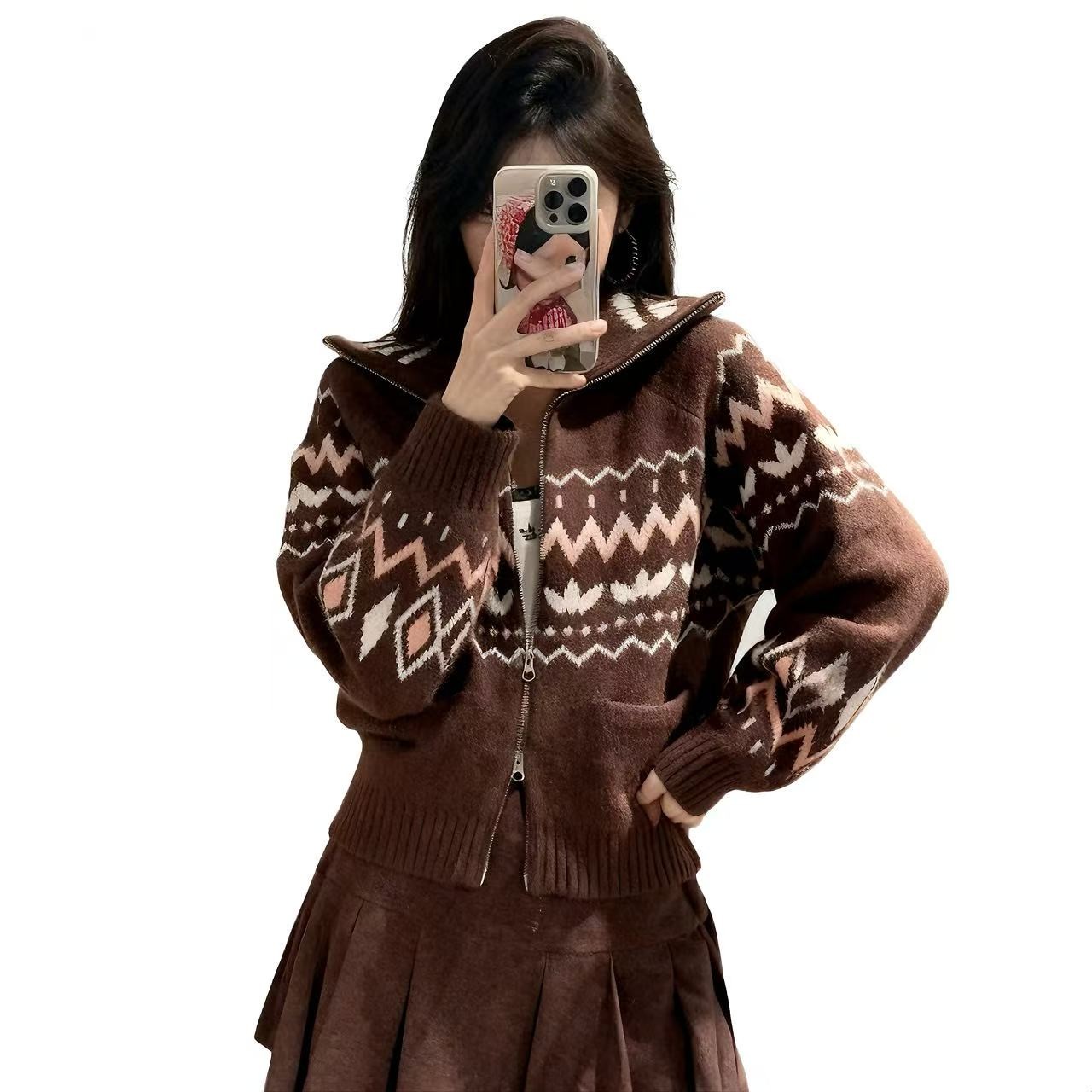 adidas三叶草FAIR ISLE CA琥珀流光运动休闲舒适针织衫外套KS5985