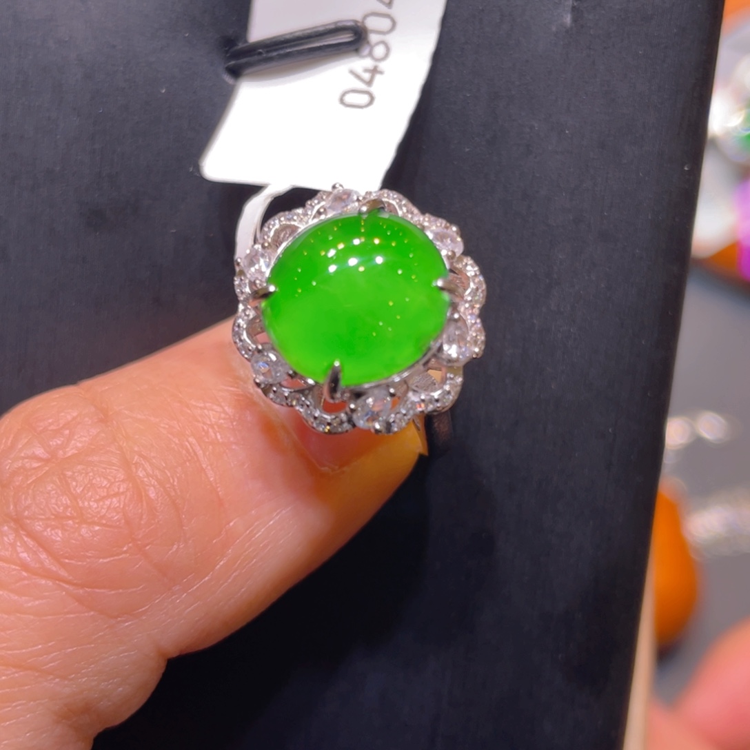 翡翠银S925镶嵌颈饰戒指