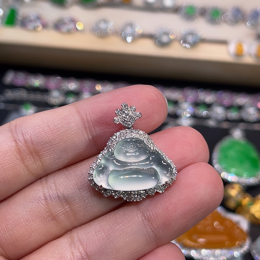 翡翠18K金镶嵌吊坠(不含链)佛公
