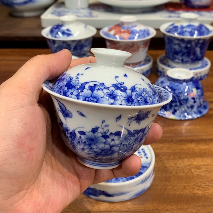 晓月柴窑 蝶恋花盖碗