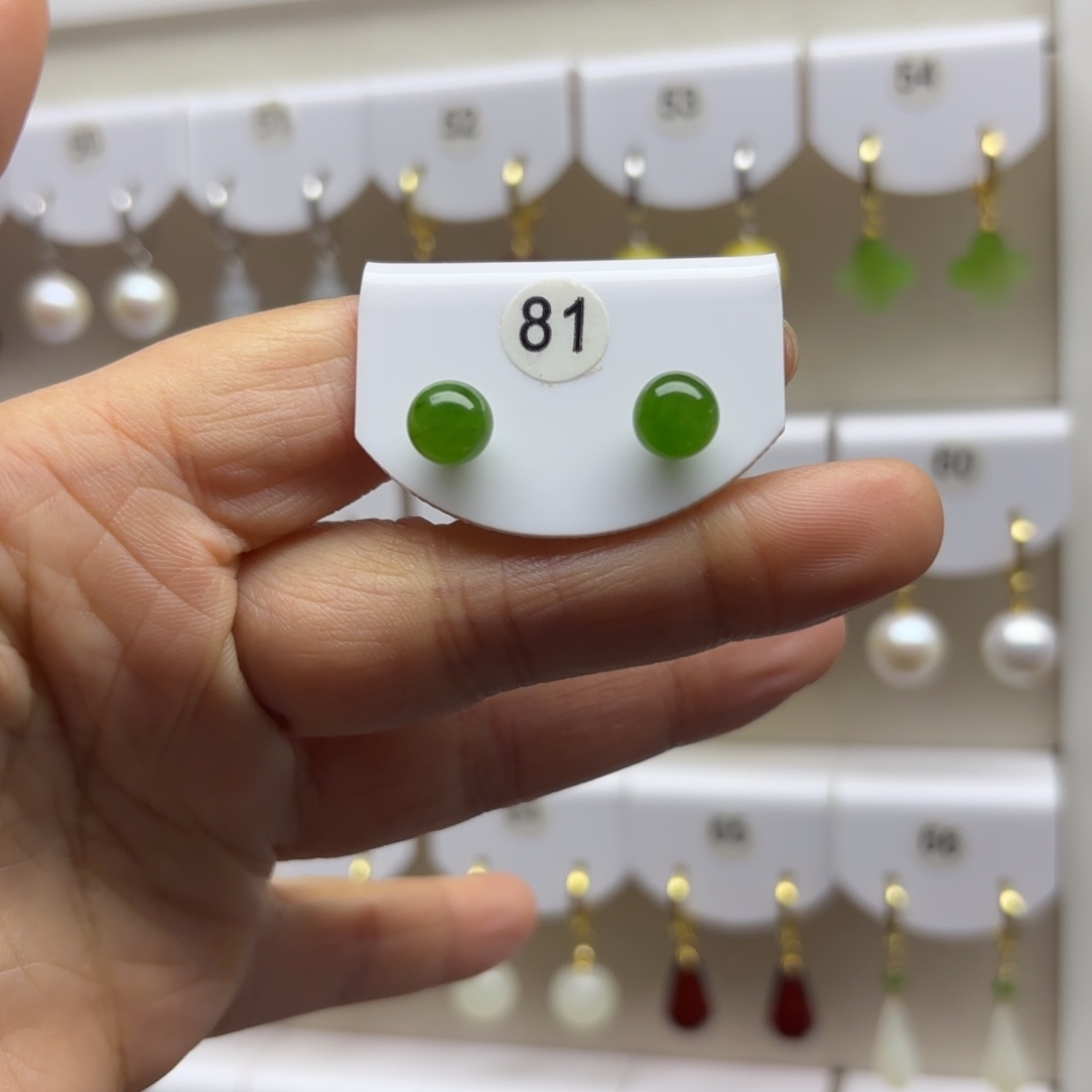 和田玉银S925镶嵌耳饰8mm