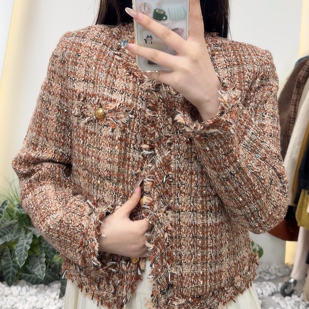 上衣女秋季海军格纹小香外套短外套法式休闲百搭洋气