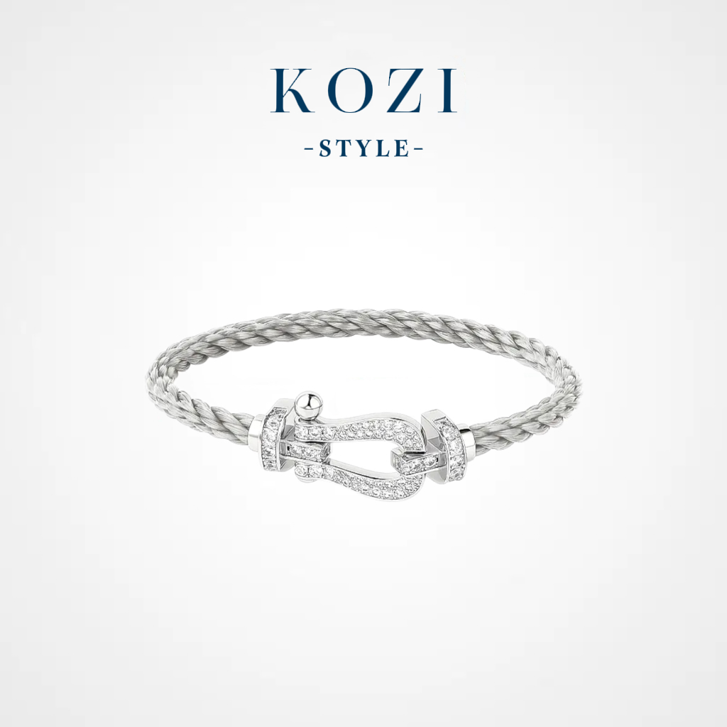 WANXI 满钻银色马蹄扣满钻手链精工版