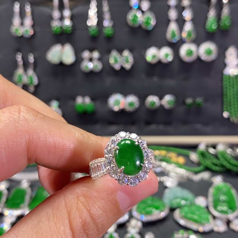 【闪购商品】翡翠戒指银S925镀金镶嵌