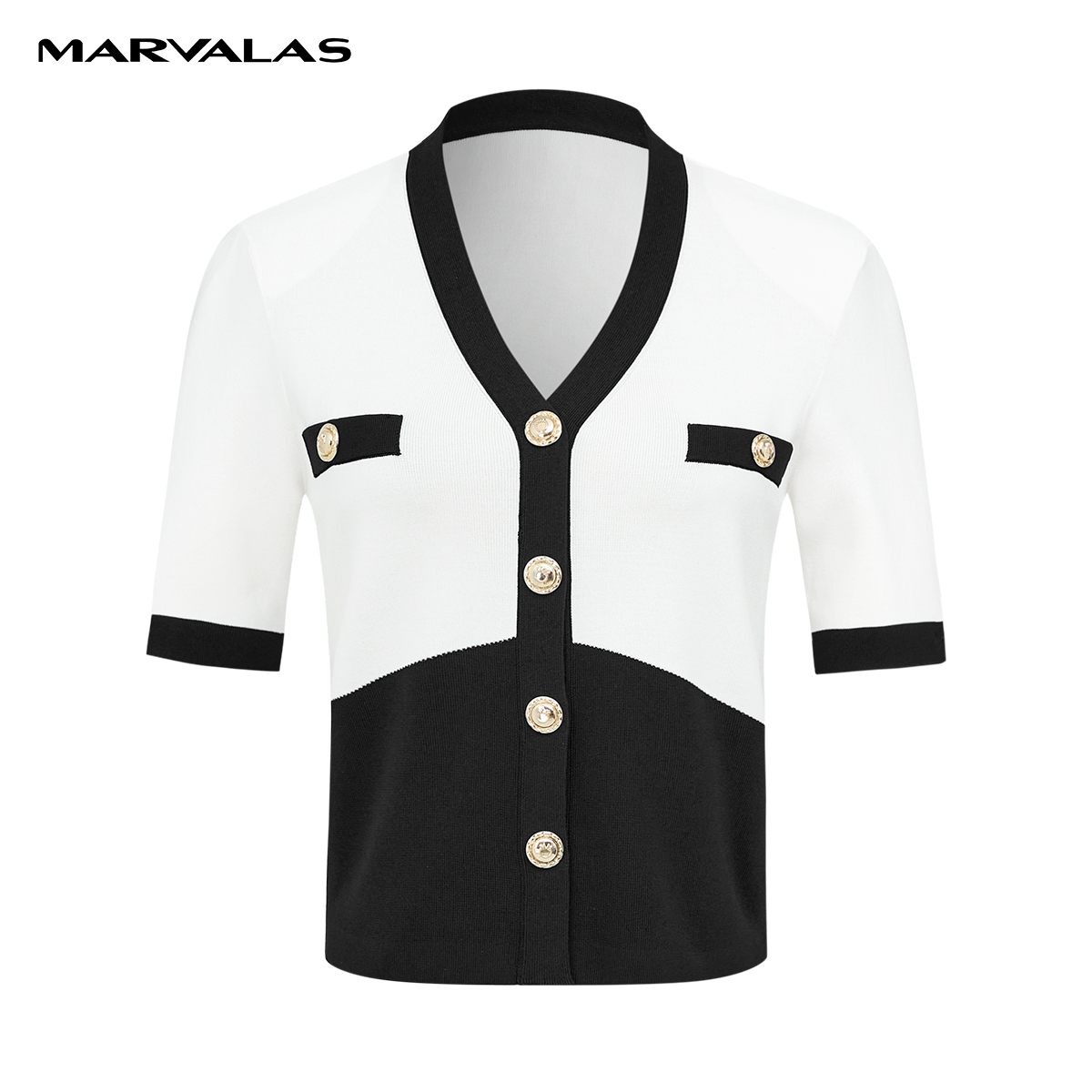 【小余专属】M731104610曼德诗黑白撞色开衫2023夏季新款拼色T恤