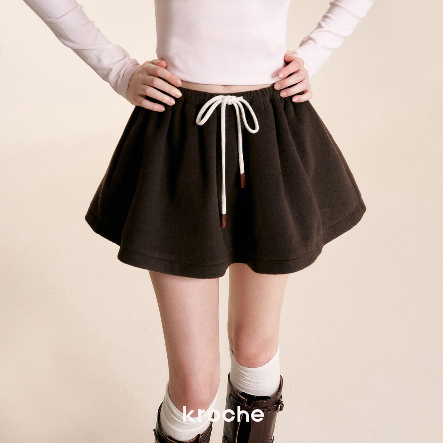 【闪闪专属】Kroche 25aw  羊毛混纺 撞色抽绳毛呢A字短款半身裙