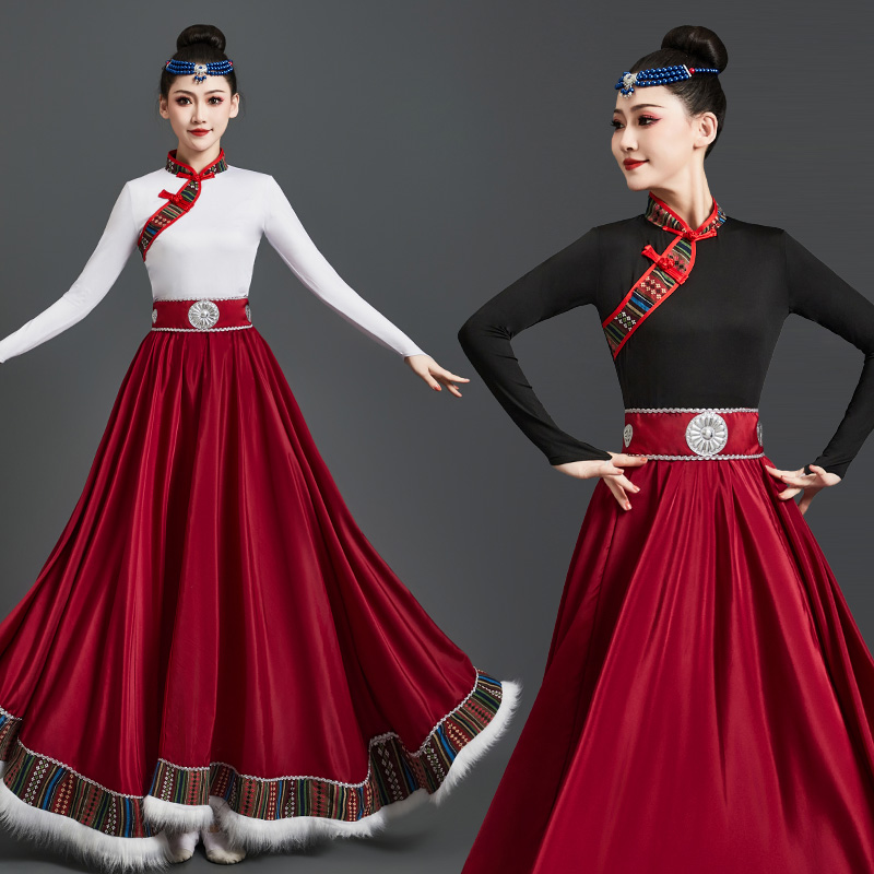 藏族舞蹈演出服装女上衣裙子套装大摆裙练习半身裙新款藏舞舞蹈服