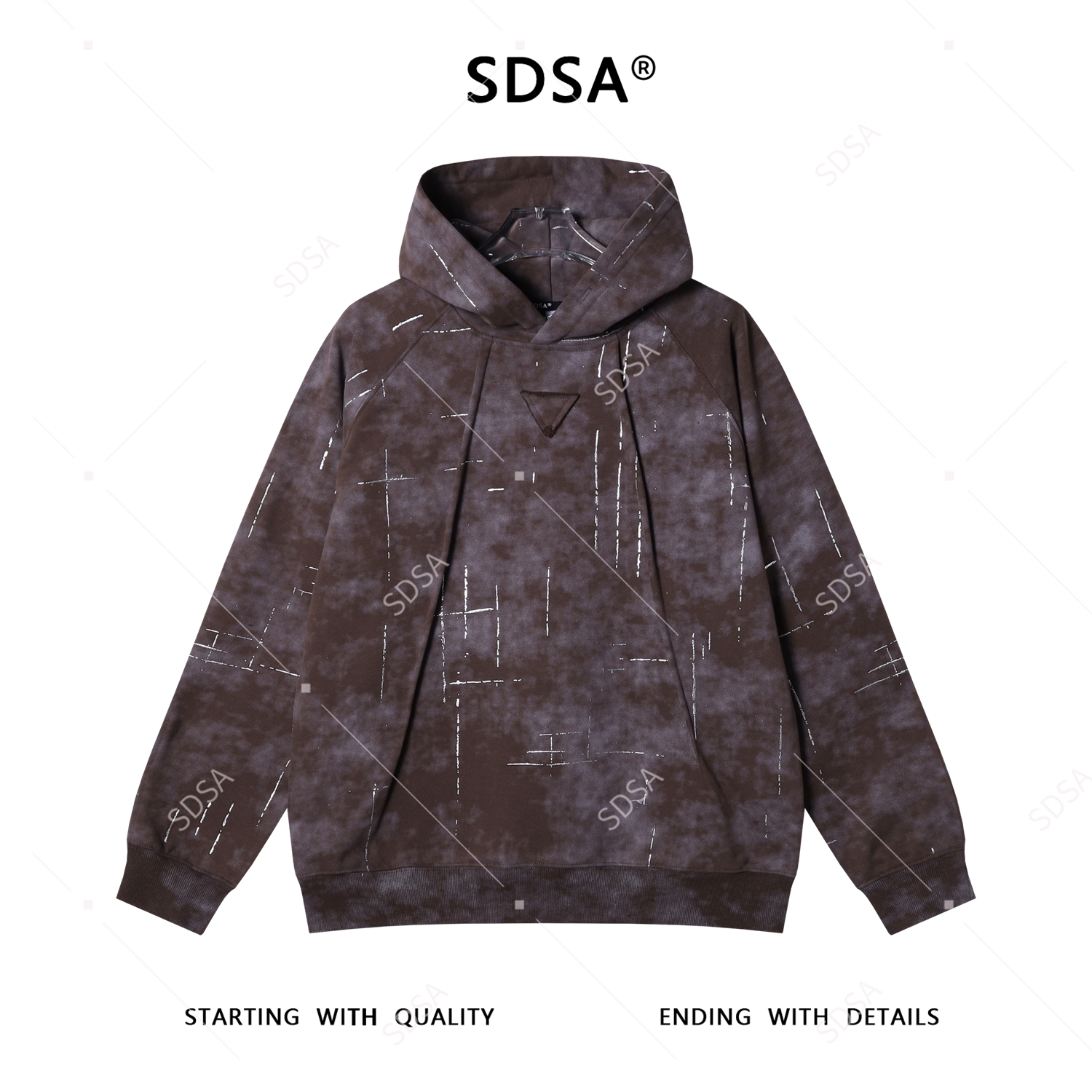 SDSA男士秋冬新款痞帅男装潮牌褶皱滴胶倒三角连帽卫衣百搭轻奢