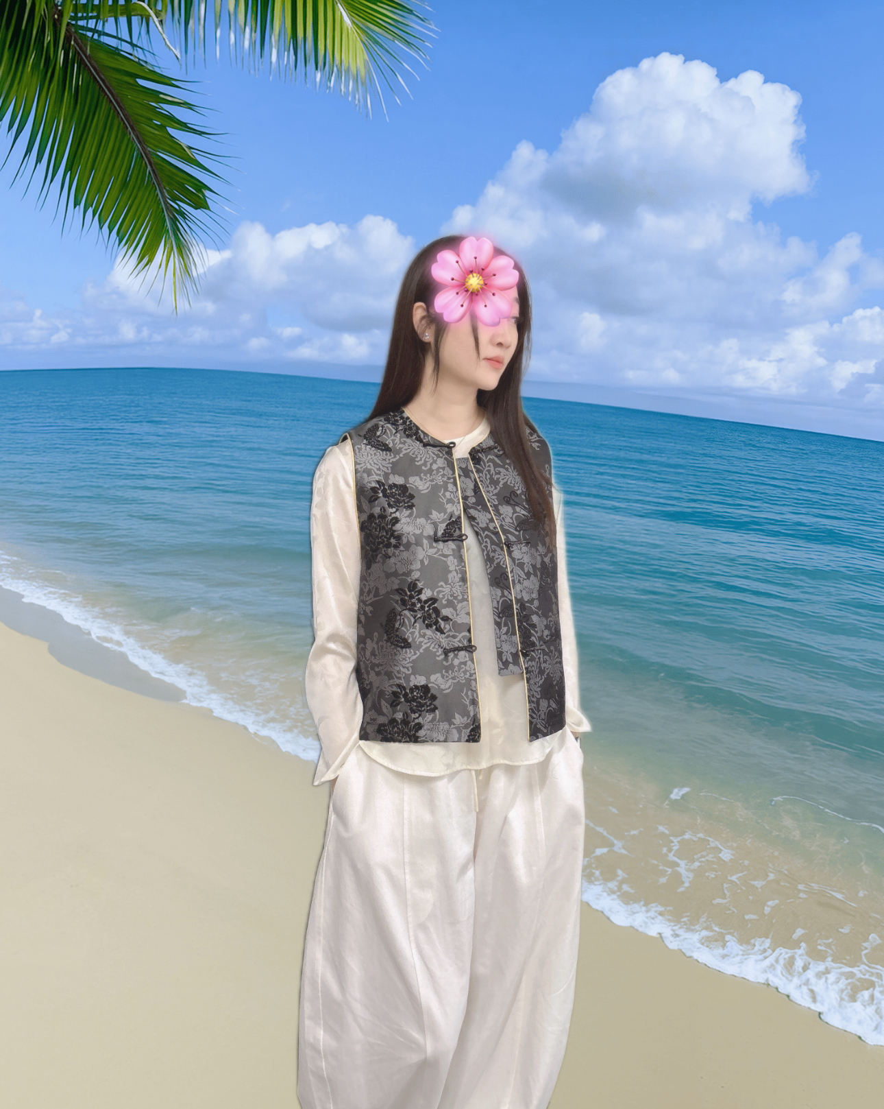 桑蚕丝提花绒马甲新中式对襟无袖马夹百搭休闲中国风民族风时尚