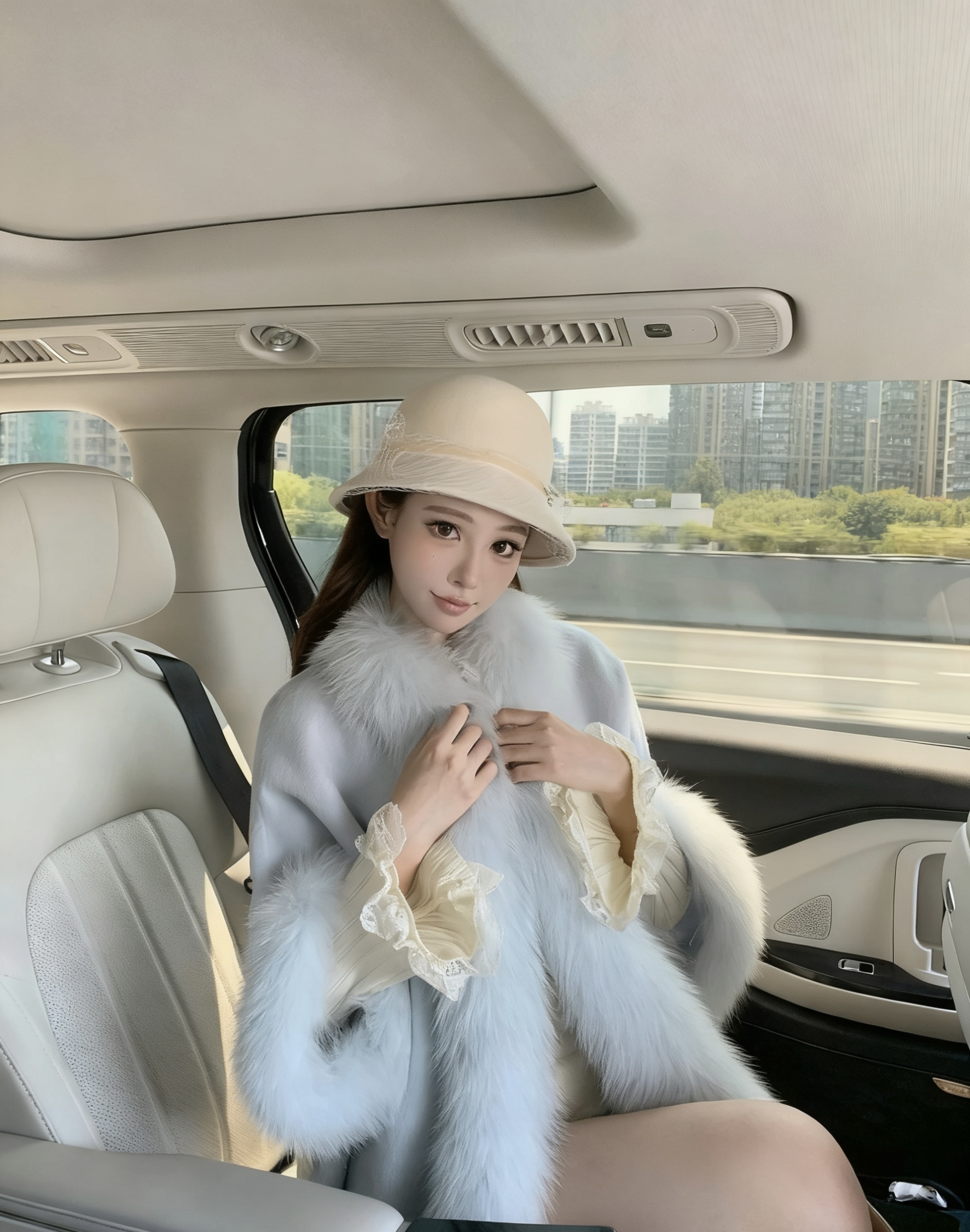 【25128】2025秋冬新款高级感双面呢羊毛呢大衣狐狸毛领斗篷外套女