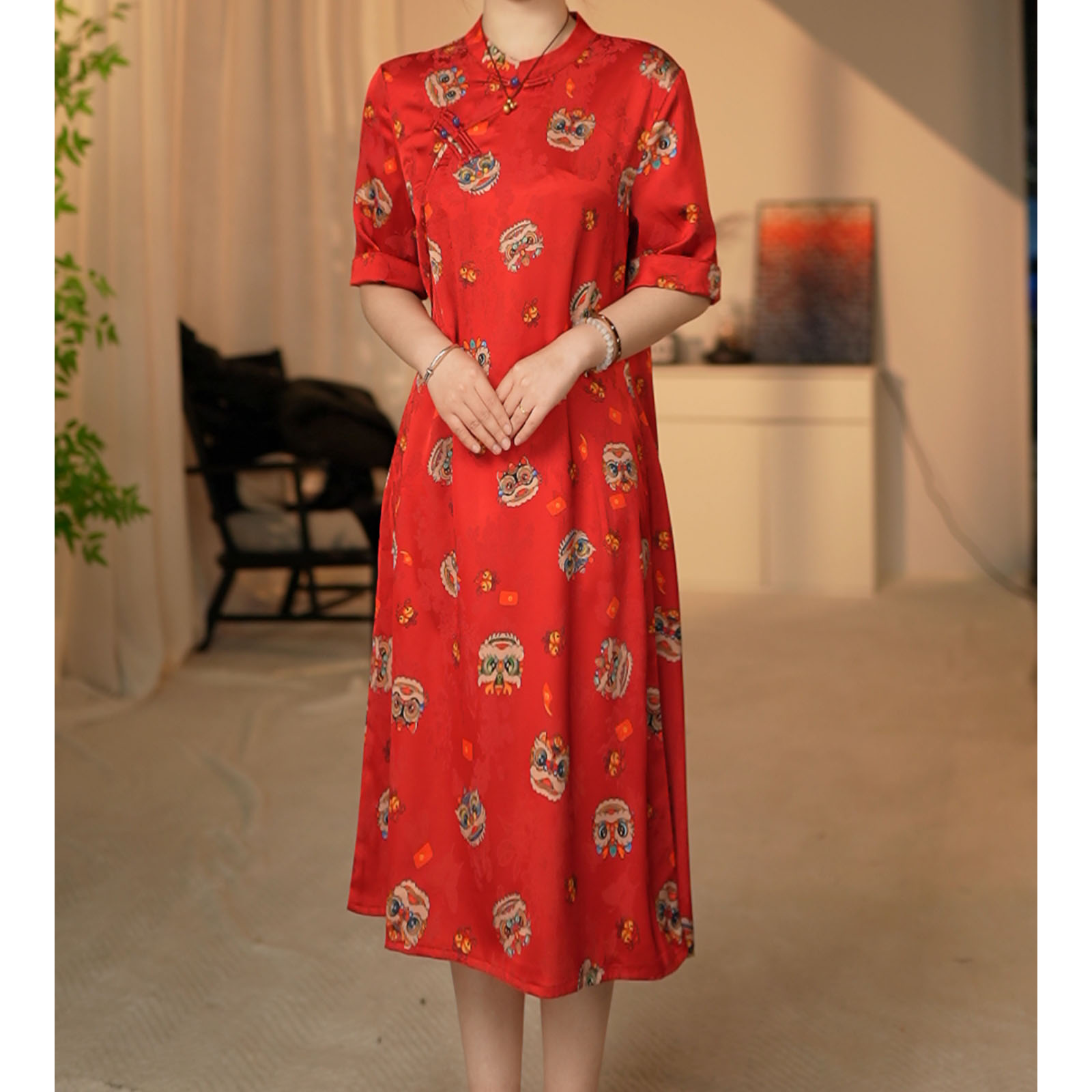 【001-399】改良版旗袍新中式国风复古宽松大码连衣裙①