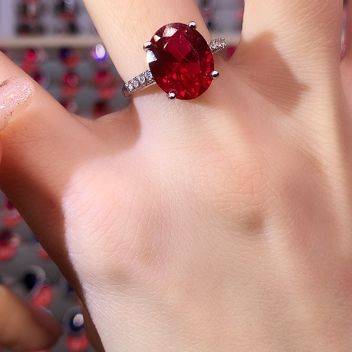红宝石戒指银S925镶嵌