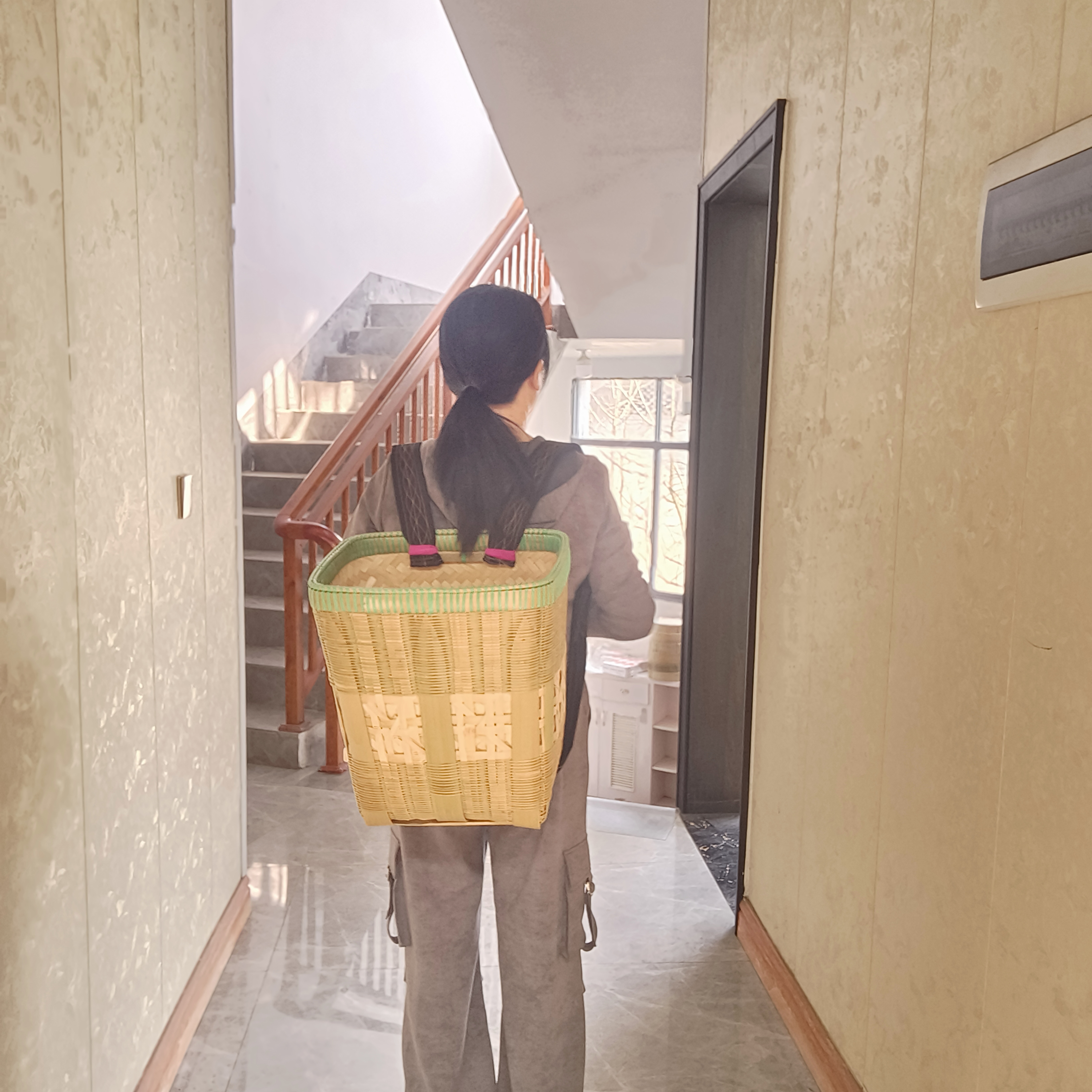 手工竹编方背篓，成人背篓