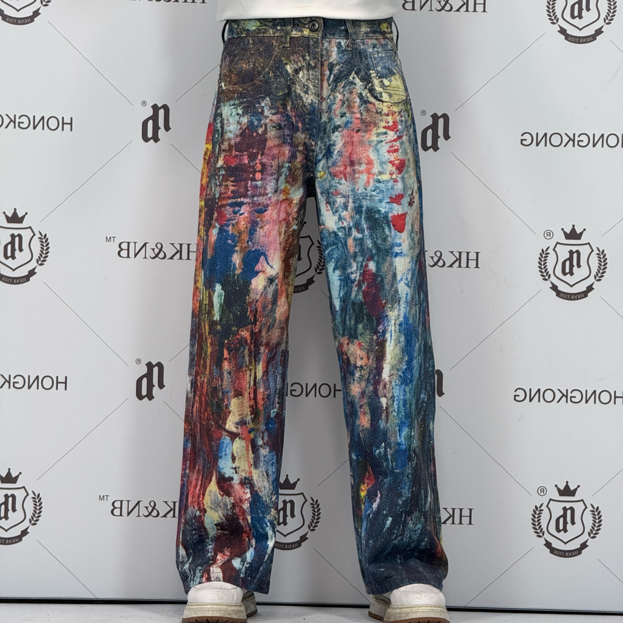 HK&NB x 艺术家系列 四季复古宽松扎染印花水墨提花彩绘牛仔裤