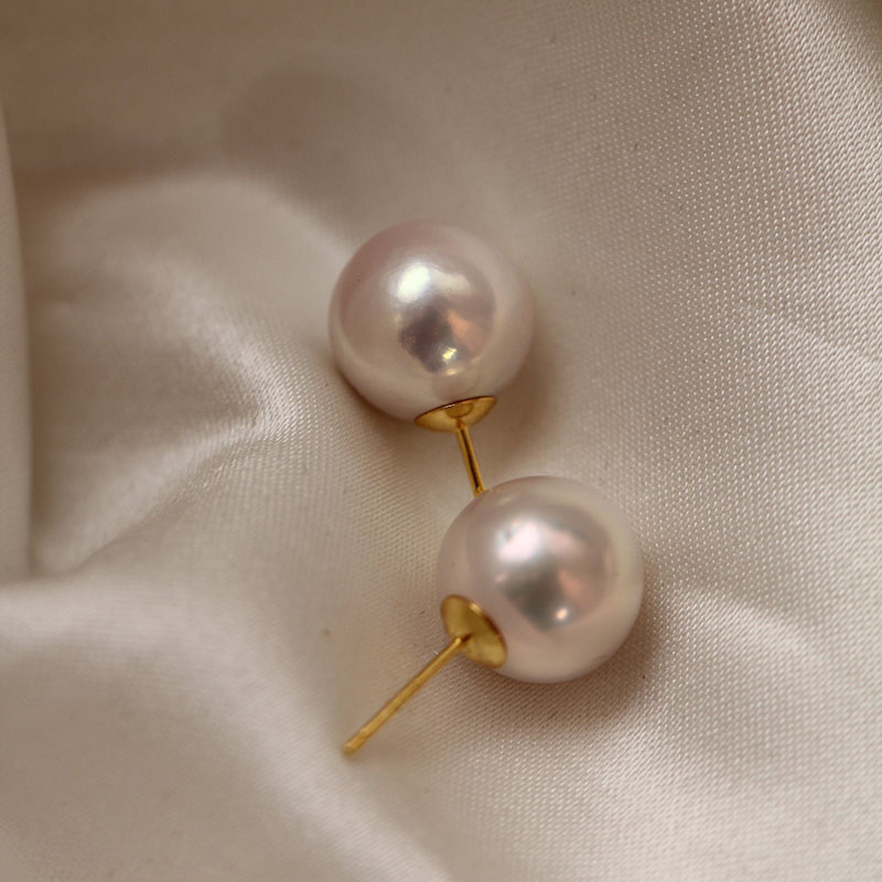 T 欧若风珠宝【曼塔玫瑰】淡水珍珠大耳钉12-13mm S925银 龙珠耳环