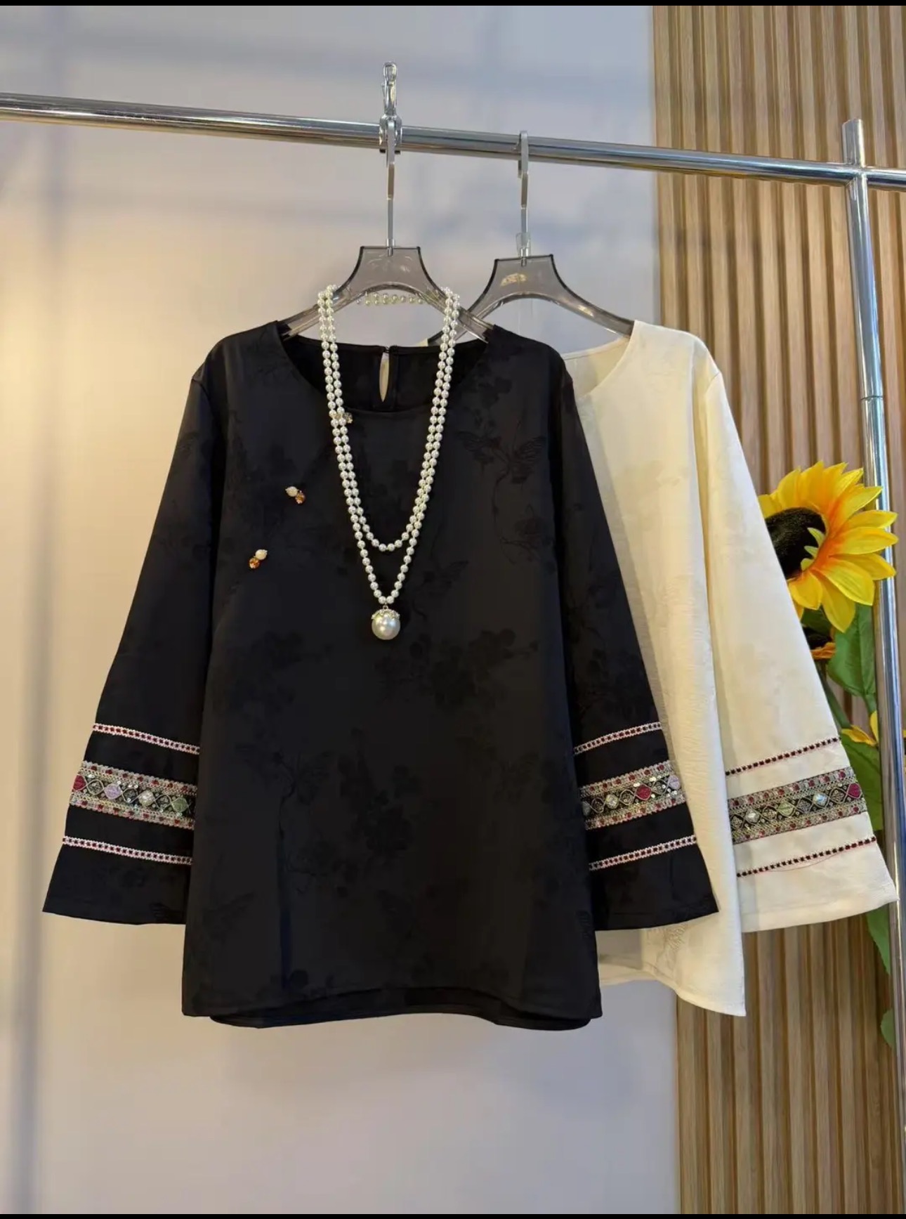 长袖秋季斜襟厚款百搭上衣中式圆领提花ins创意5512