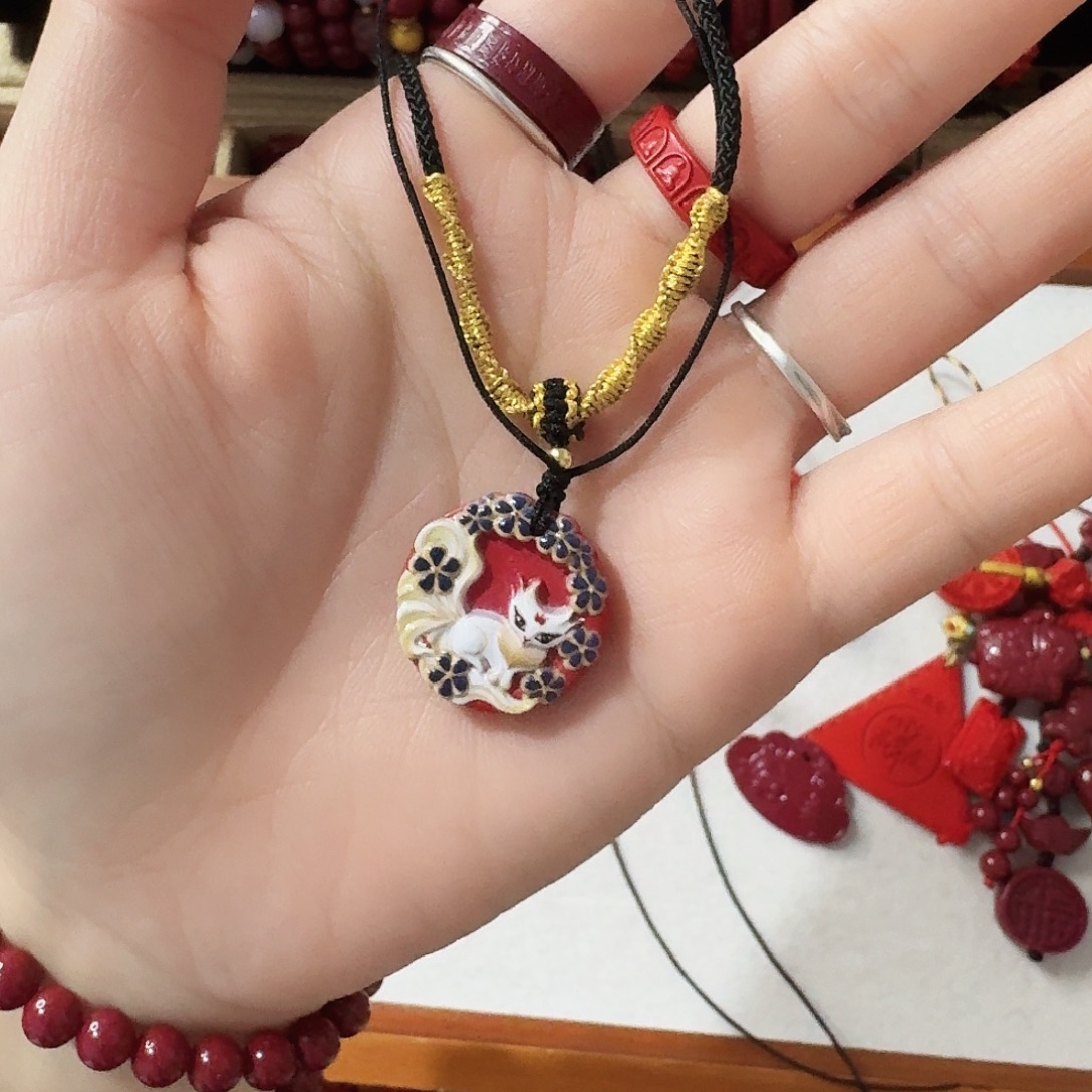 天然辰砂高含量彩绘朱砂凤九项链