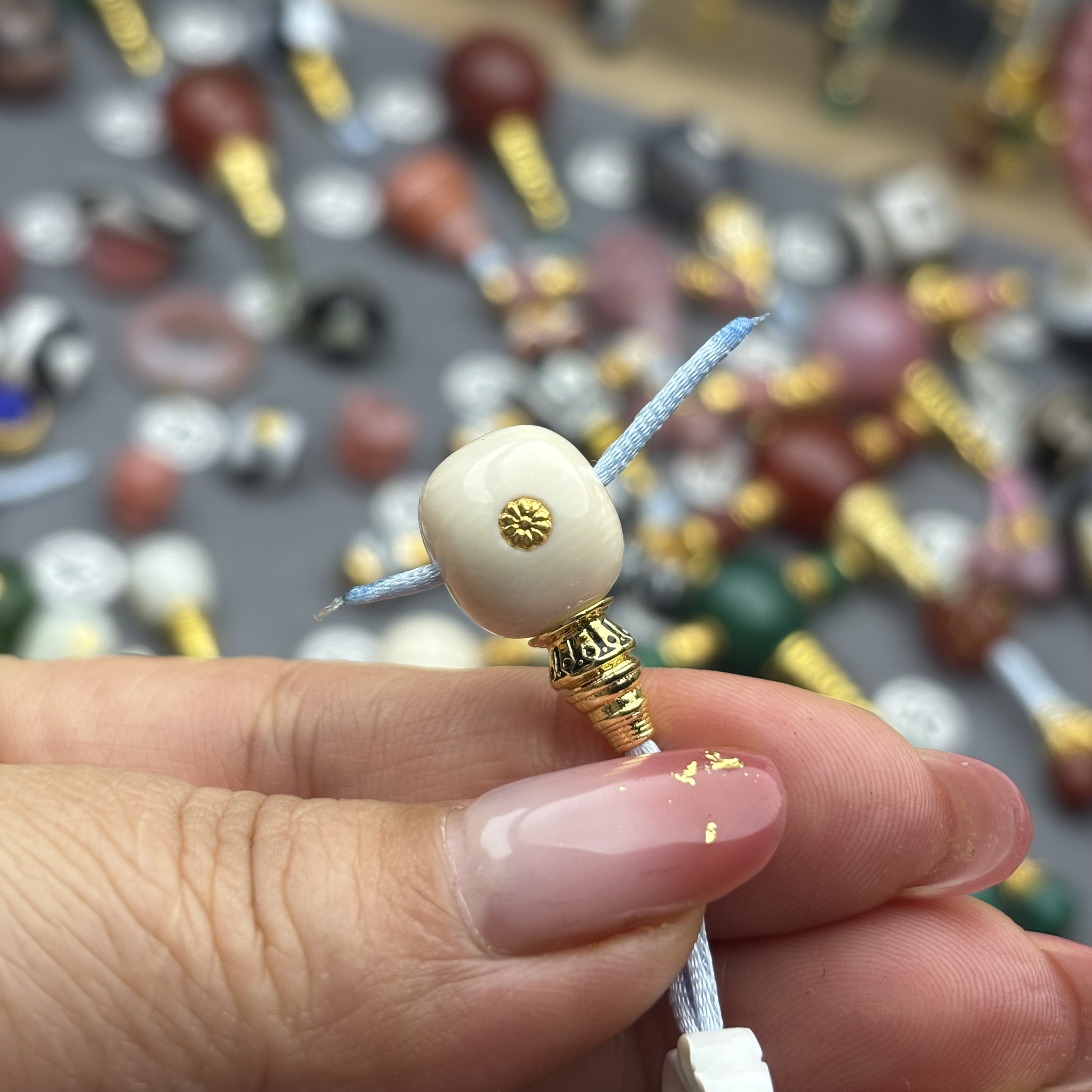 猛犸分体三通上方镶嵌24k尺寸卡11mm左右百搭款diy文玩配饰