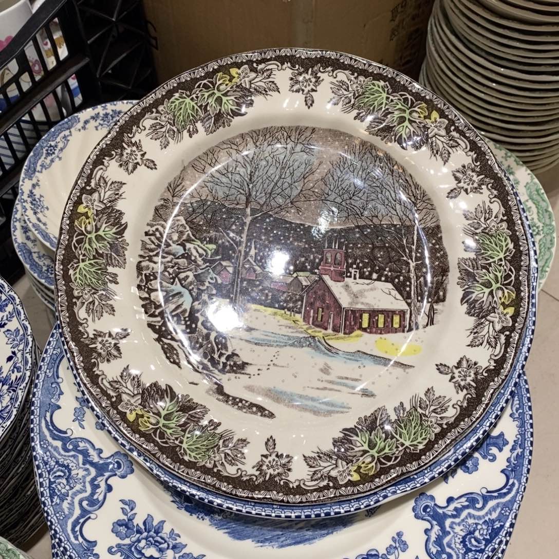 瓷微瑕下雪天十寸平盘