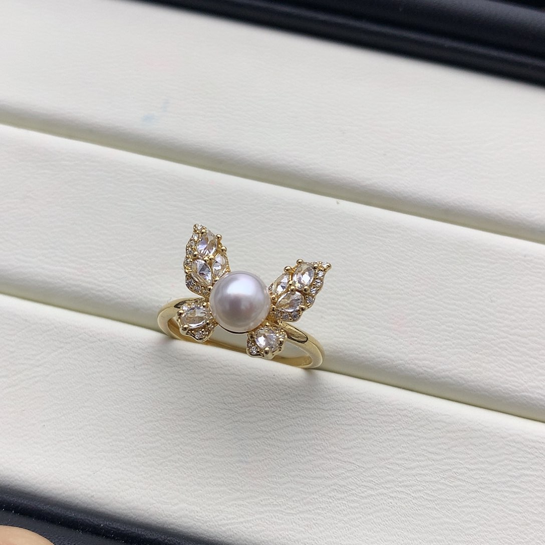 海水珍珠戒指银S925镶嵌Akoya