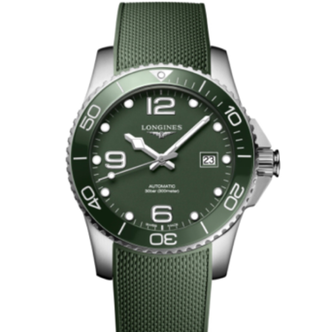 95新 Longines/浪琴 绿色康卡斯胶带L37814066/41表径机械男表