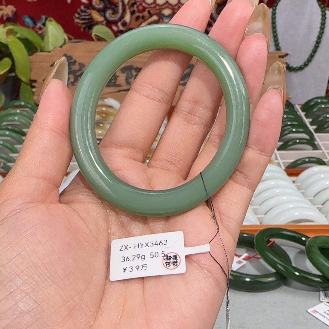 和田玉未镶嵌手镯俄料和田玉碧玉粉青贵妃50.5