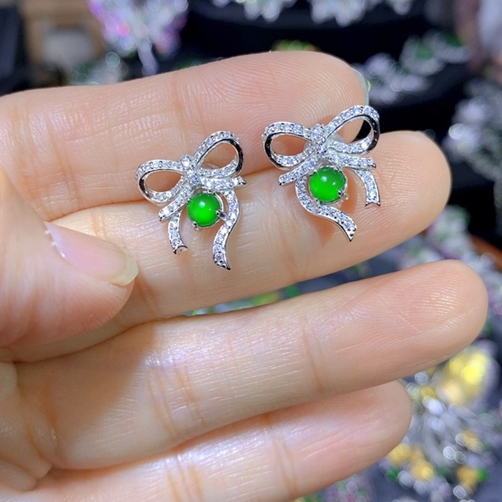 翡翠戒指银S925镶嵌天然翡翠