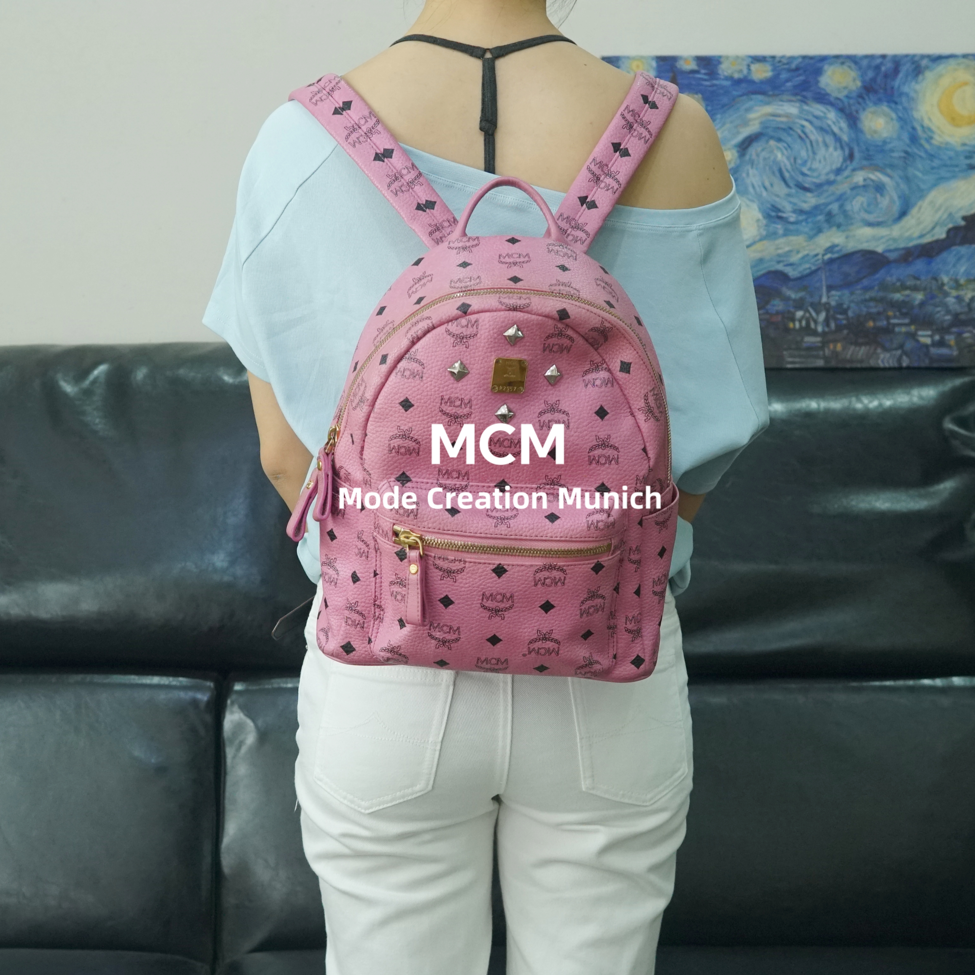 95新 MCM 粉色双肩包/SD05622045/2045