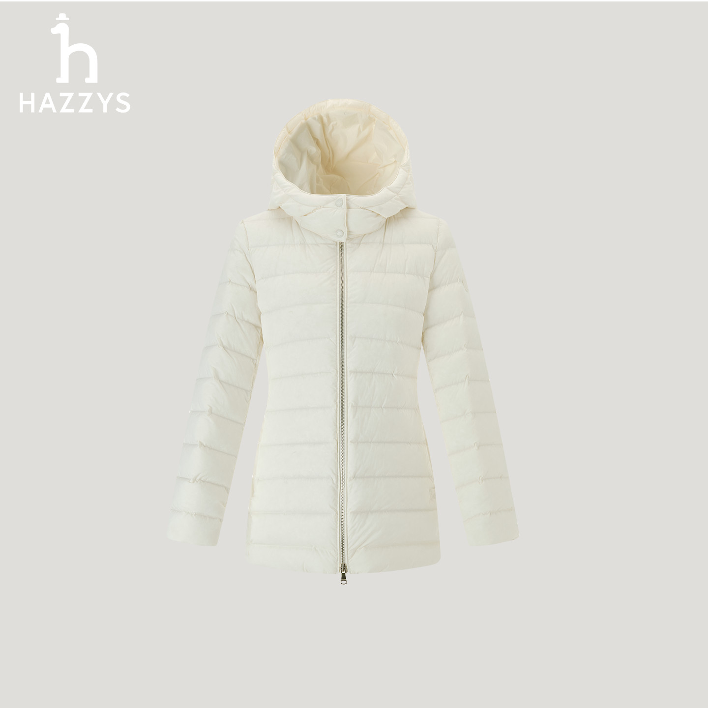 【商场同款】HAZZYS哈吉斯女士秋冬季连帽鹅绒羽绒服简约纯色外套
