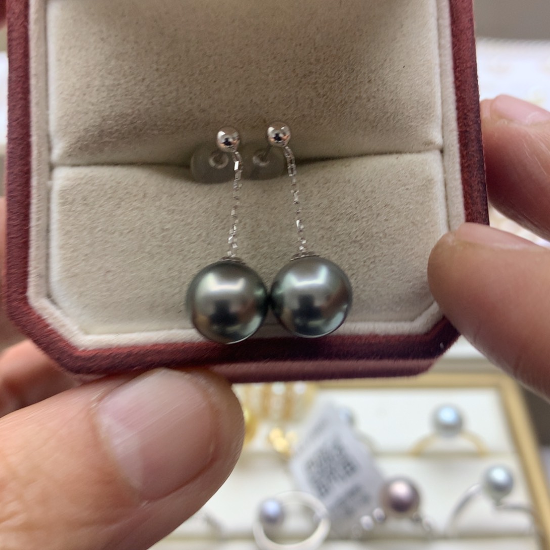 海水珍珠耳饰18K金镶嵌8-9大溪地风在吹耳线