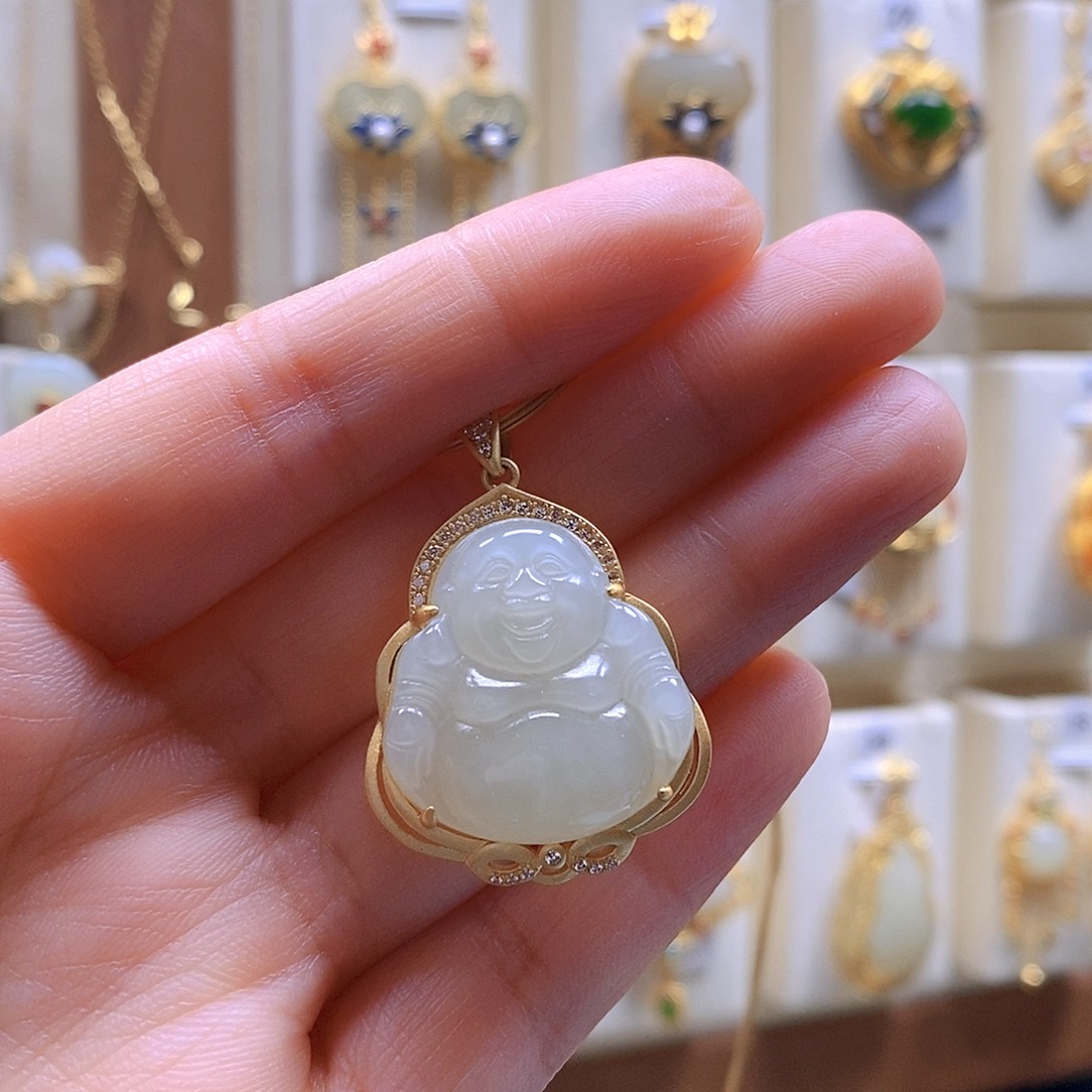 和田玉颈饰银S925镶嵌