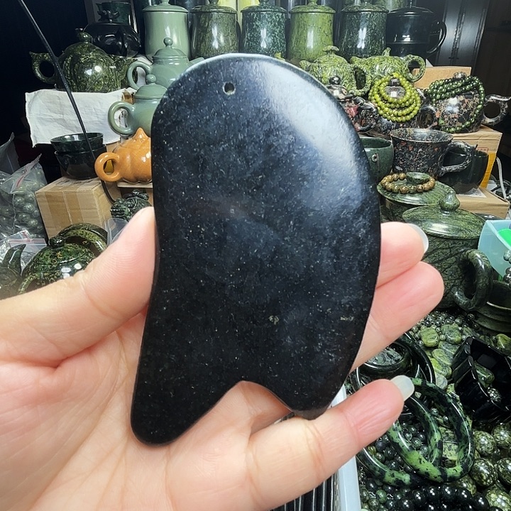 蛇纹石玉未镶嵌珠宝半成品藏玉药王石福利款黑包公刮痧板