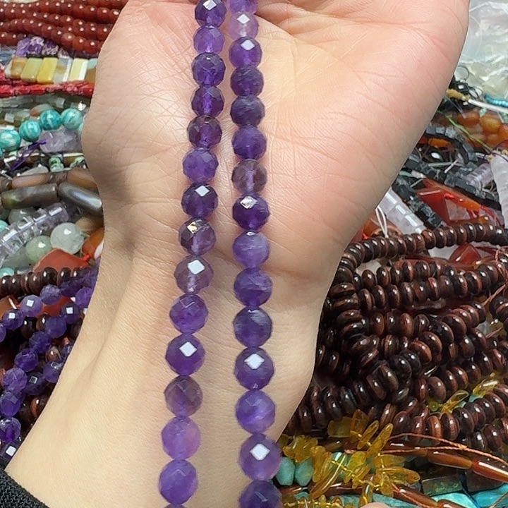 玛瑙/玉髓未镶嵌珠宝半成品一条8mm切面紫水晶