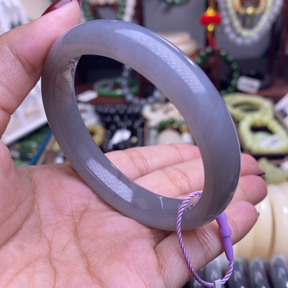 和田玉毕业级老矿料冰烟紫手镯55未镶嵌